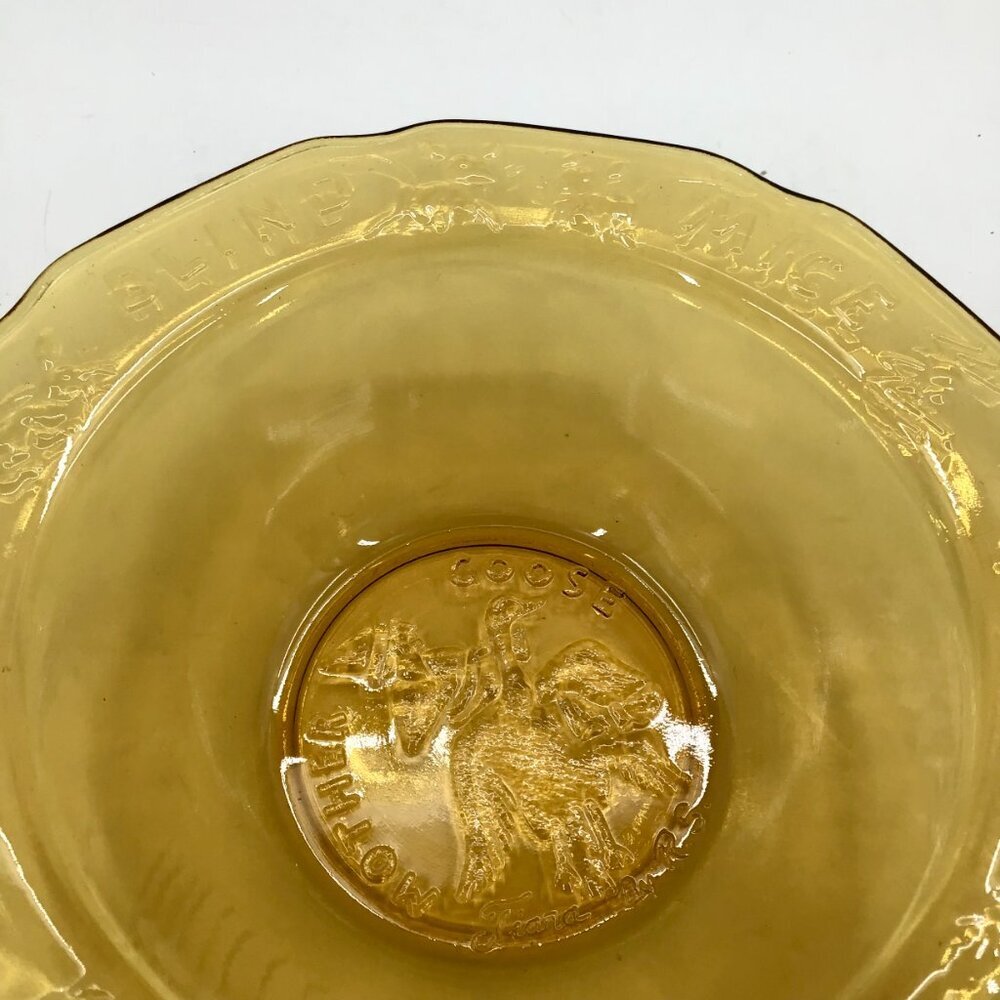 VTG Child's Cereal Bowl Nursery Rhymes Mother Goose Three Blind Mice Amber Glass - Picture 3 of 10